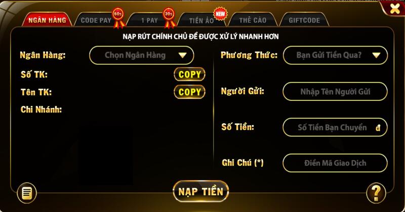 Nạp tiền tại cổng game X8 Club