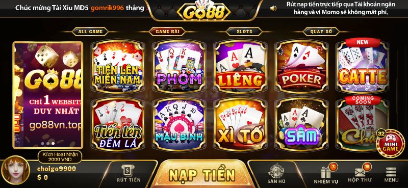 Chơi Go88 - Kho game khổng lồ đa dạng với nhiều thể loại 