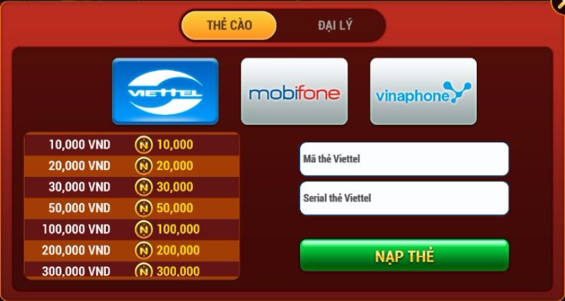 Nạp tiền vào tài khoản thì bạn mới có thể bắt đầu chơi game