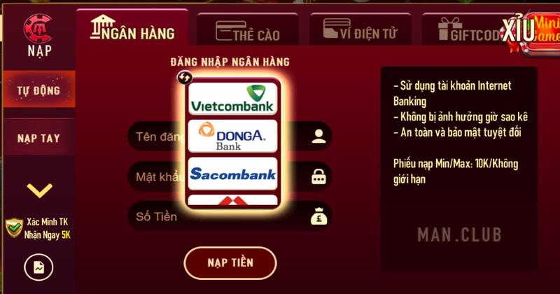 Nạp tiền tại Man Club