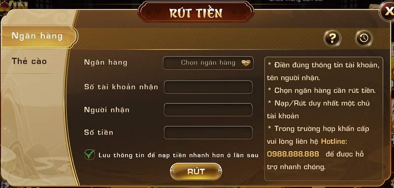 Rút tiền về ngân hàng cực nhanh chóng tại cổng game bài Iwin Club