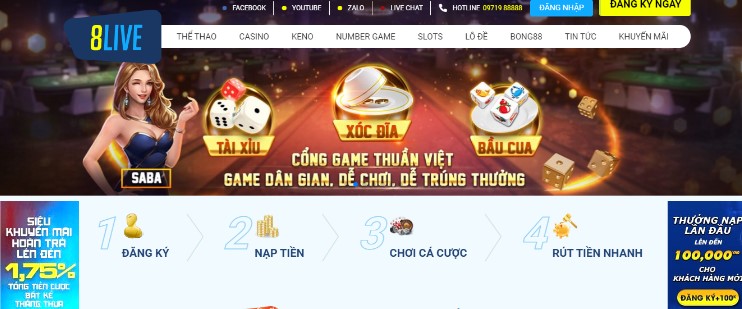 Giao diện trang chủ của 8live