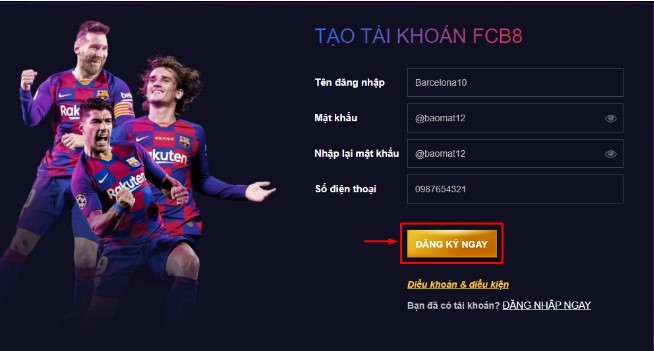 Tạo tài khoản tại FCB8