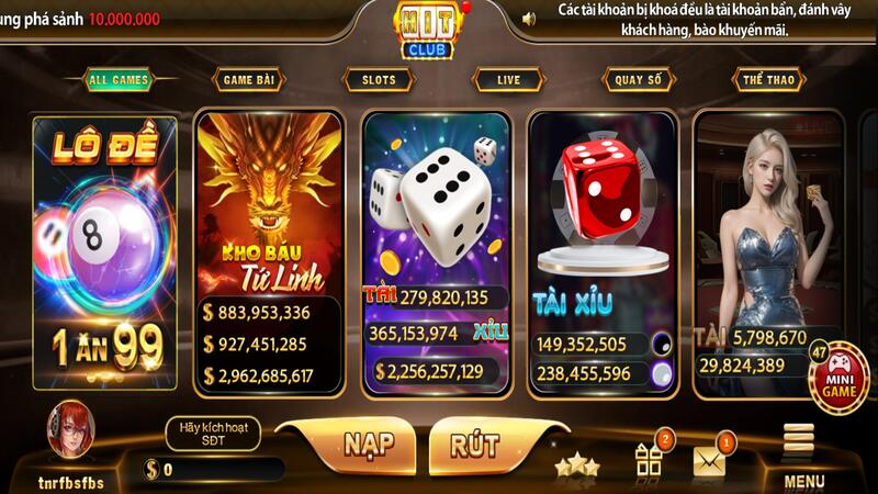 Giao diện cổng game thu hút Hit Club