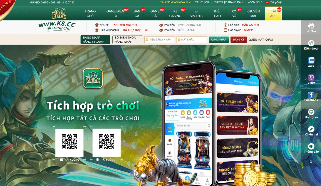 K8cc mang đến 3 bàn chơi cùng hàng chục tựa game casino 