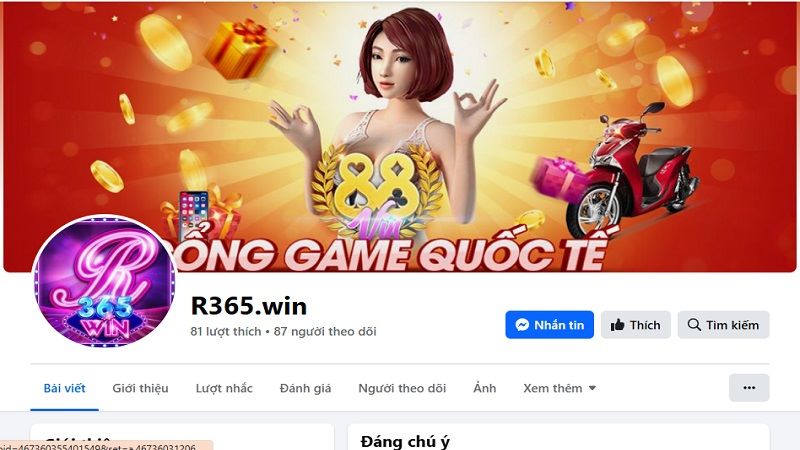 Lấy R365 Win trên Fanpage chính thức của cổng game